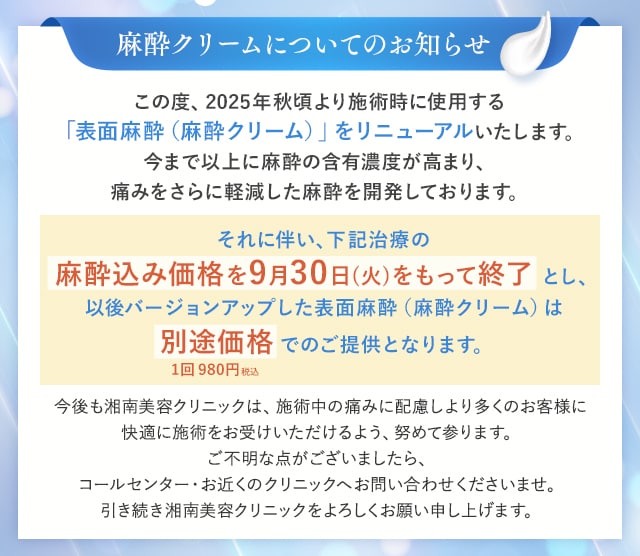 麻酔クリームについてのお知らせ
