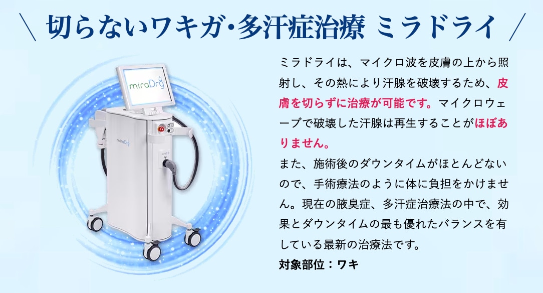 切らずにワキガ・脇汗治療ができる♪