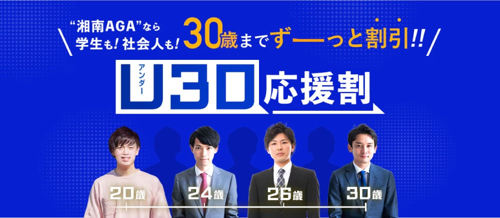 30歳までずっとお得！AGA治療応援割引