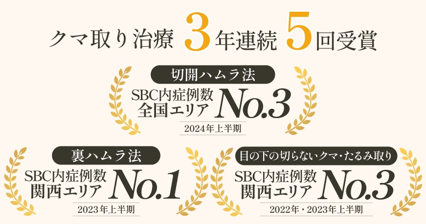 SBC内症例数<br />
クマ取り全治療で3年連続5回受賞