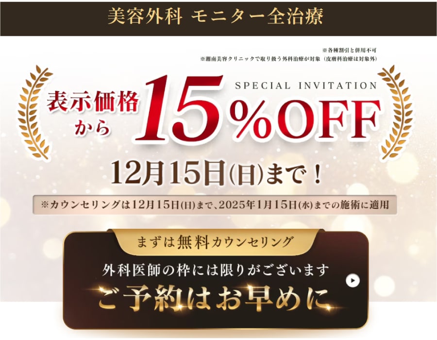 モニター限定外科施術15%OFF